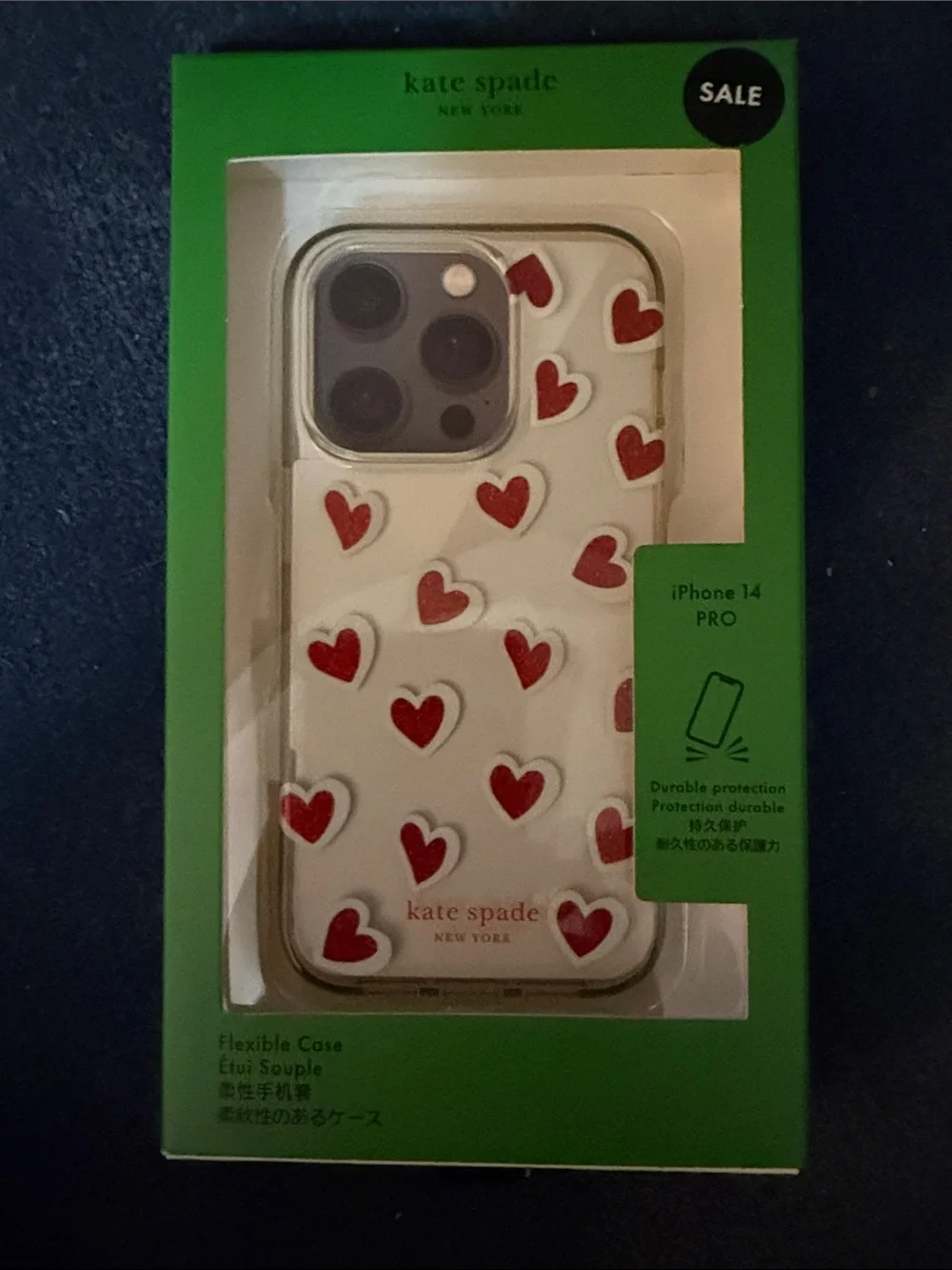 2-14pro CASES 1-NWT HEARTS & 1 GENTLY USED NO CRACKS OR BROKEN PIECES.
